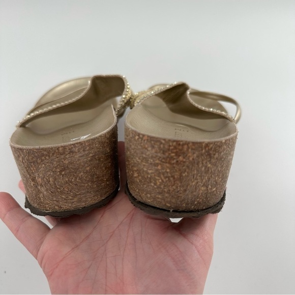 Nine West sandals size 11 gold Italian leather sequins Bollywood festival - Picture 7 of 11